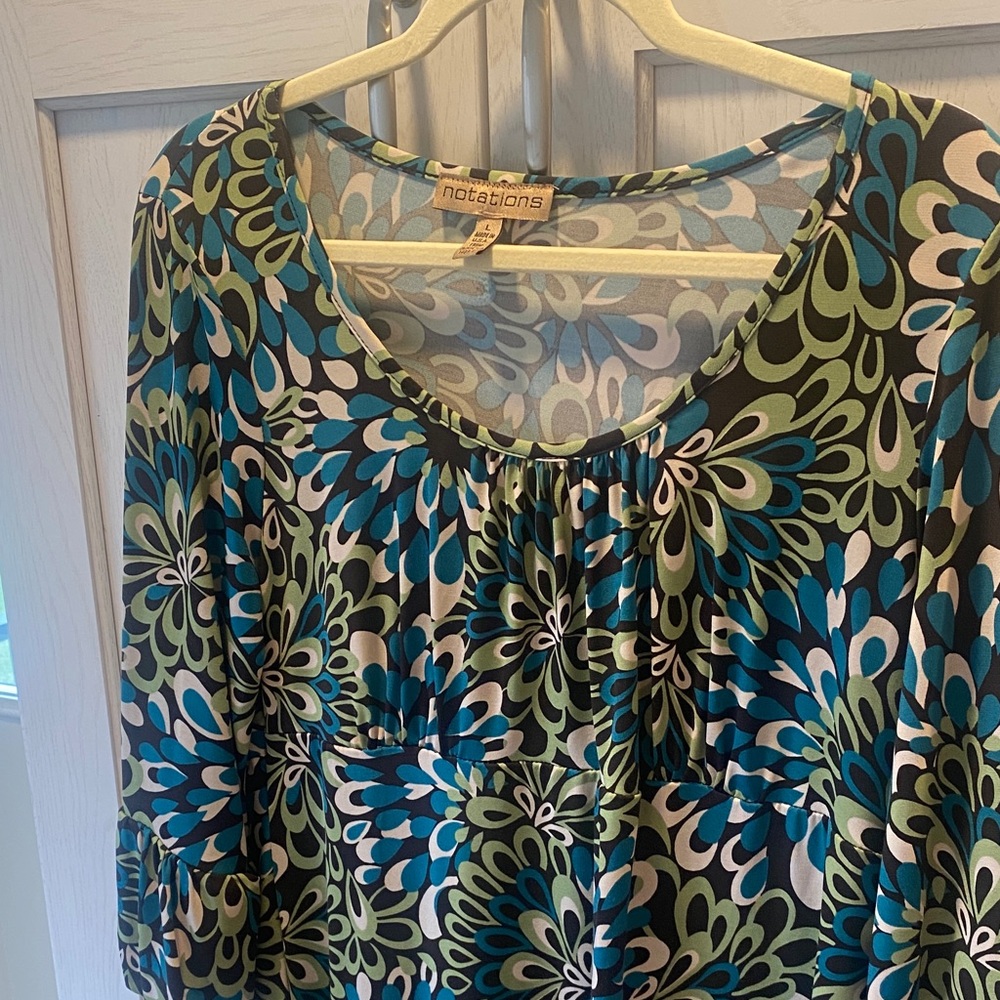 Notations Women's Chic Dress - Blue, Green, and Brown Floral.